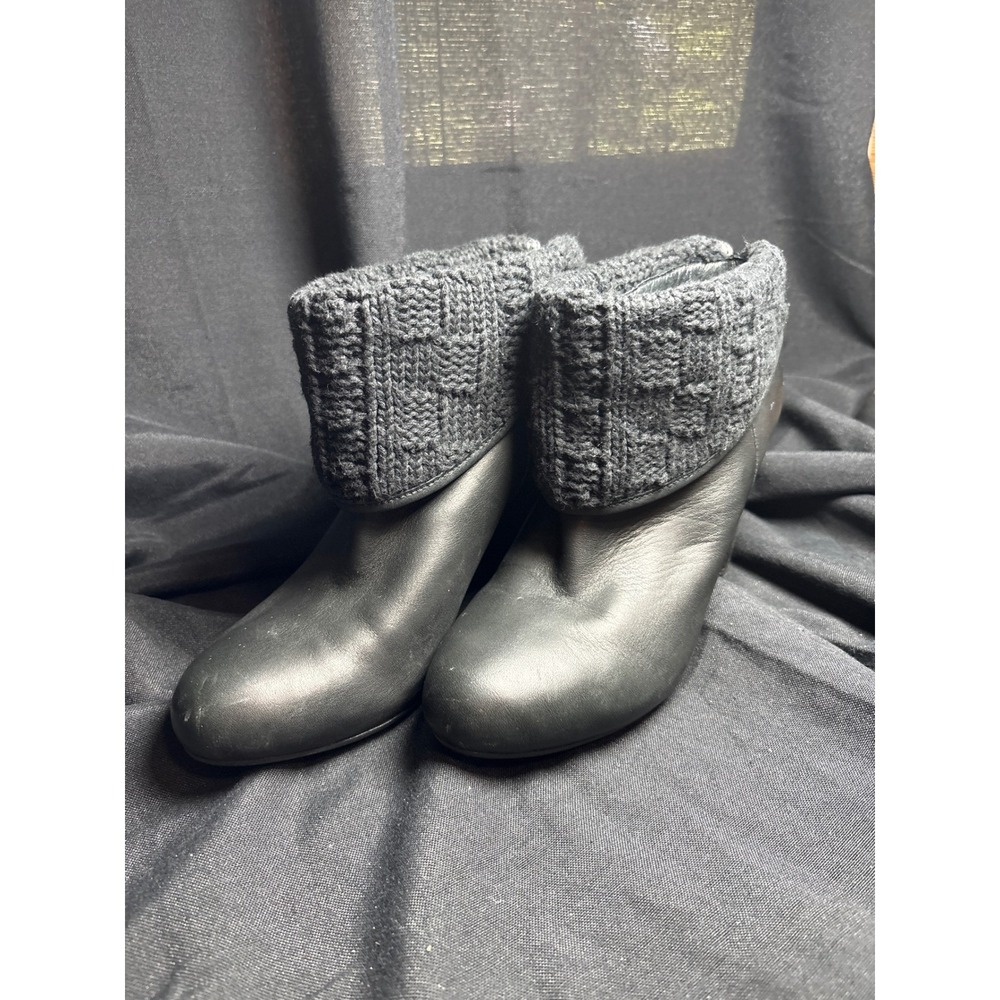 UGG Australia Ciera Black Leather Knit Collar Heeled Ankle Boots 1008755 Women 7
